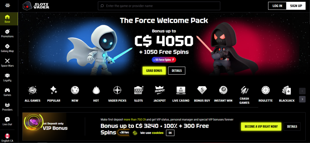 Slotsvader casino home page